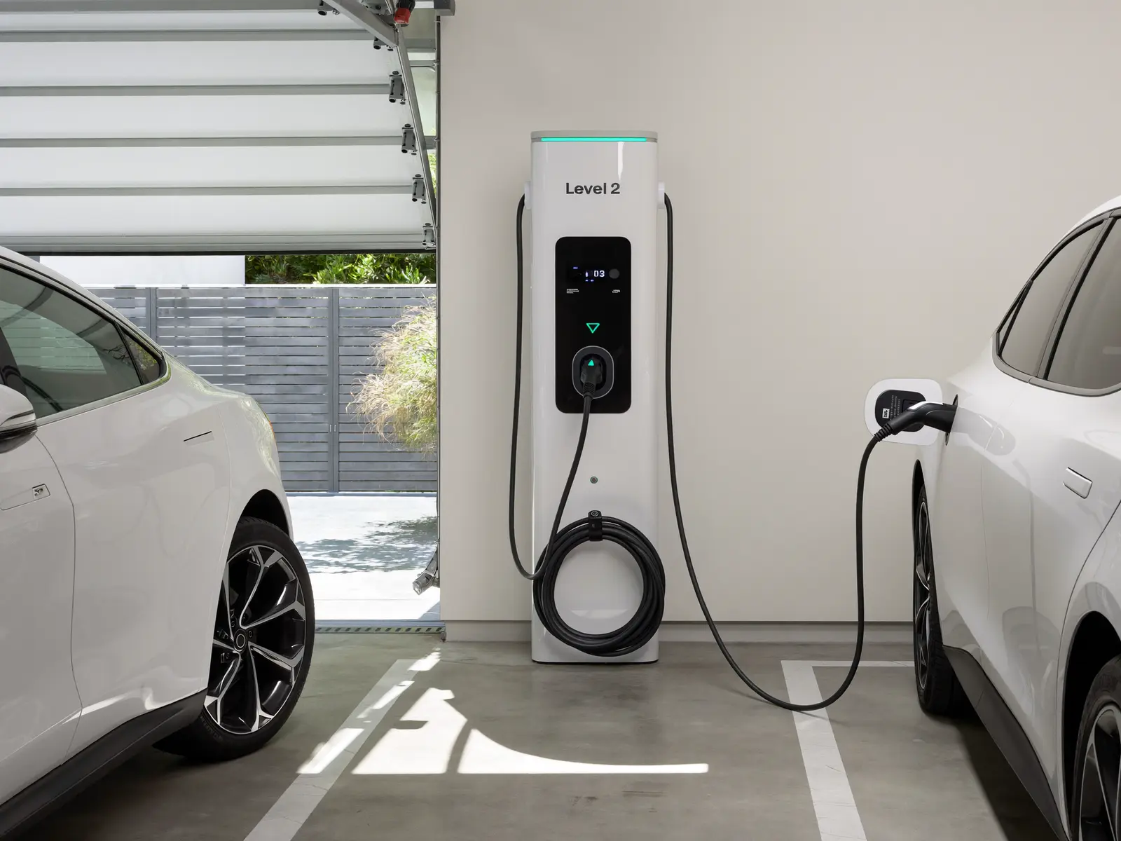 Level 2 EV charger installed in a residential garage