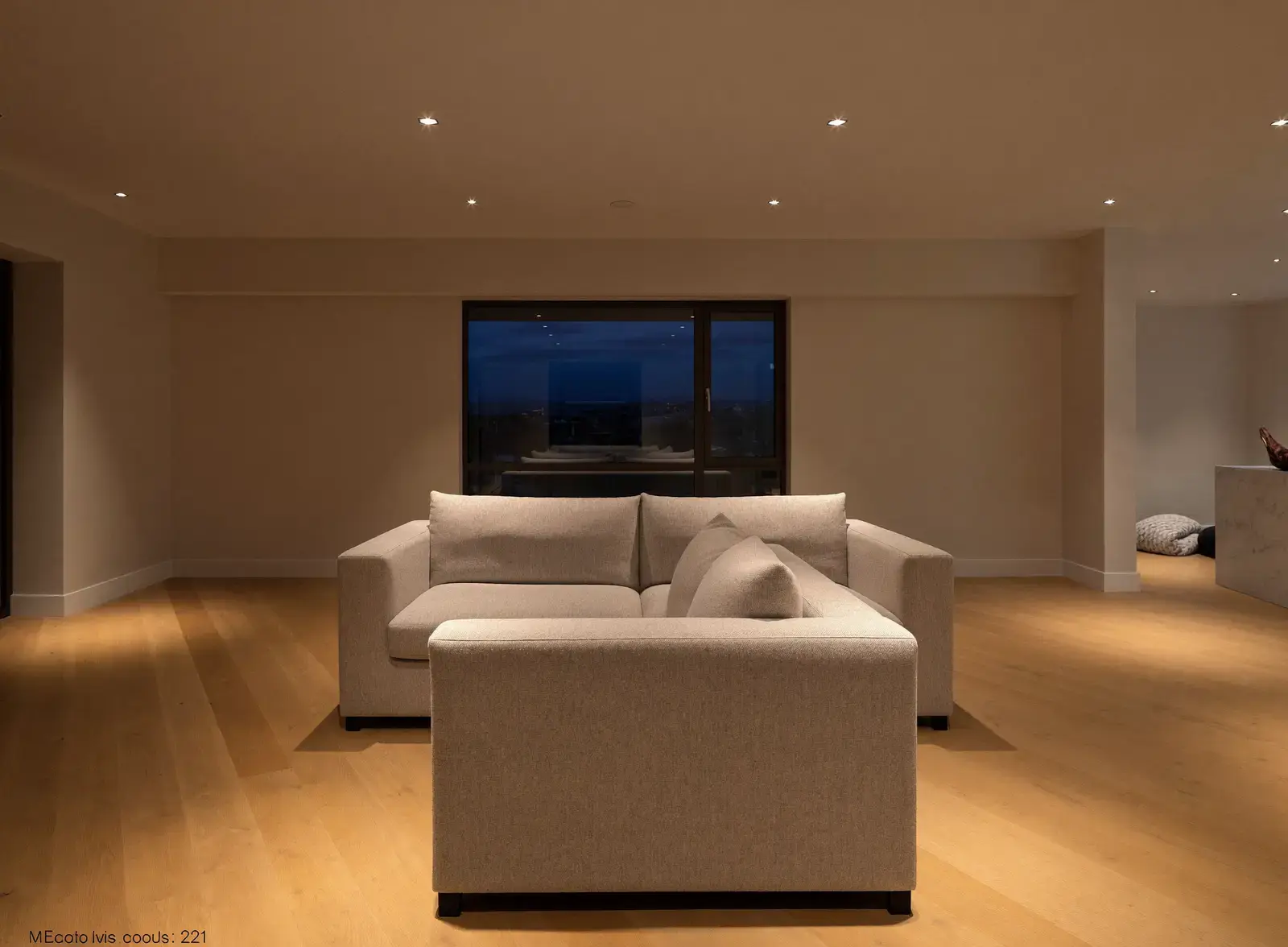 Living room with warm recessed LED pot lights